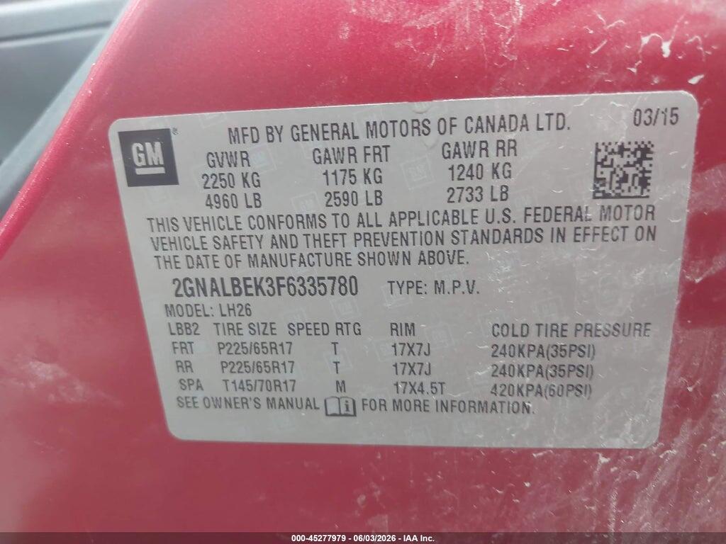 2GNALBEK3F6335780 2015 CHEVROLET EQUINOX photo no. 9