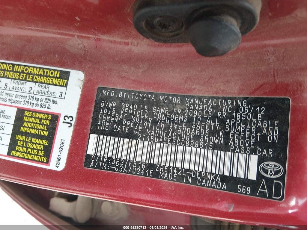 2T1BU4EE5CC898615 2012 TOYOTA COROLLA photo no. 9