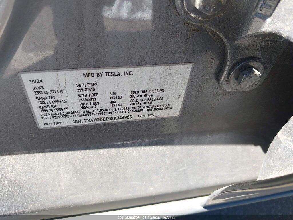 7SAYGDEE9SA344926 2025 TESLA MODEL Y photo no. 9