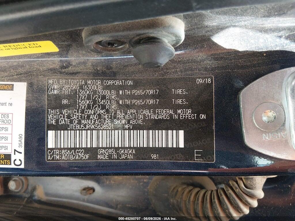 JTEBU5JR9K5628521 2019 TOYOTA 4RUNNER photo no. 9