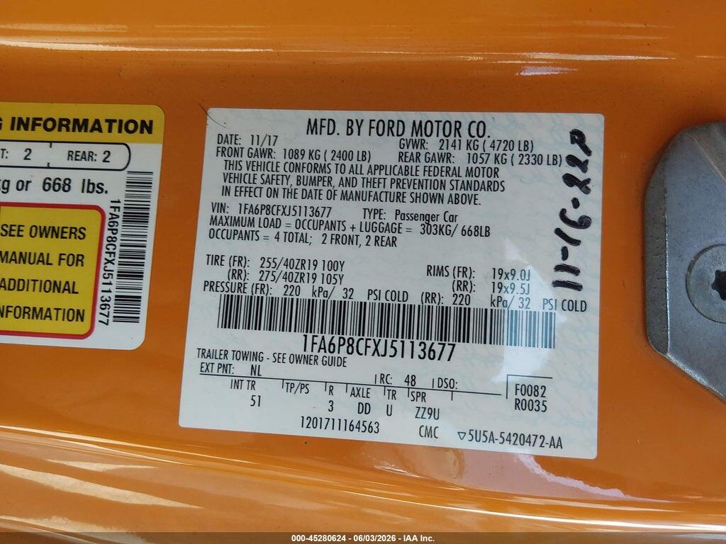 1FA6P8CFXJ5113677 2018 FORD MUSTANG photo no. 9