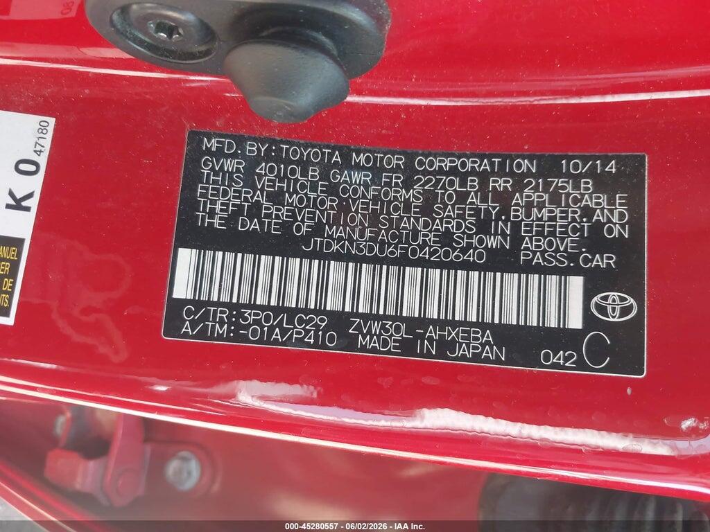 JTDKN3DU6F0420640 2015 TOYOTA PRIUS photo no. 9