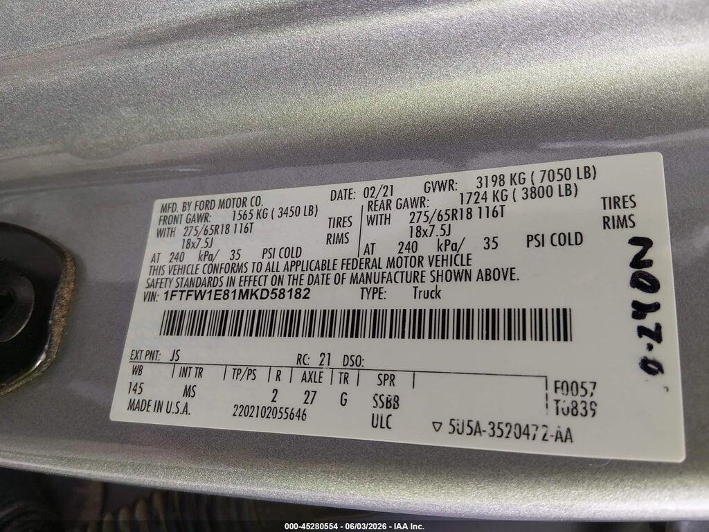 1FTFW1E81MKD58182 2021 FORD F-150 photo no. 9