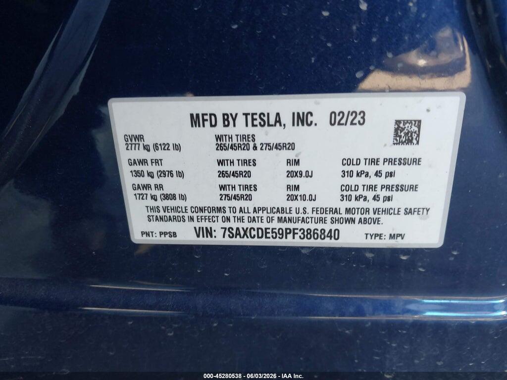 7SAXCDE59PF386840 2023 TESLA MODEL X photo no. 9