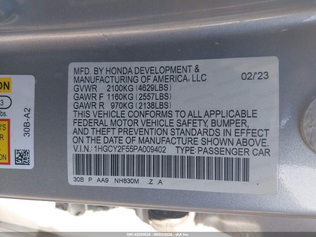 1HGCY2F55PA009402 2023 HONDA ACCORD HYBRID photo no. 9