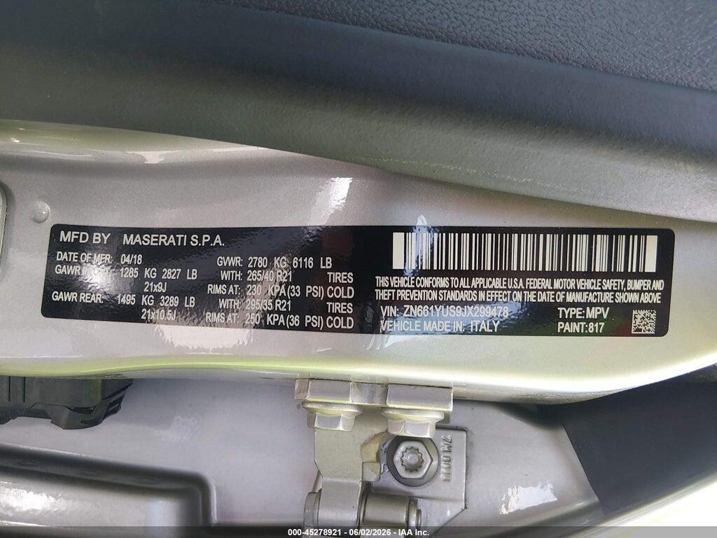 ZN661YUS9JX299478 2018 MASERATI LEVANTE photo no. 9