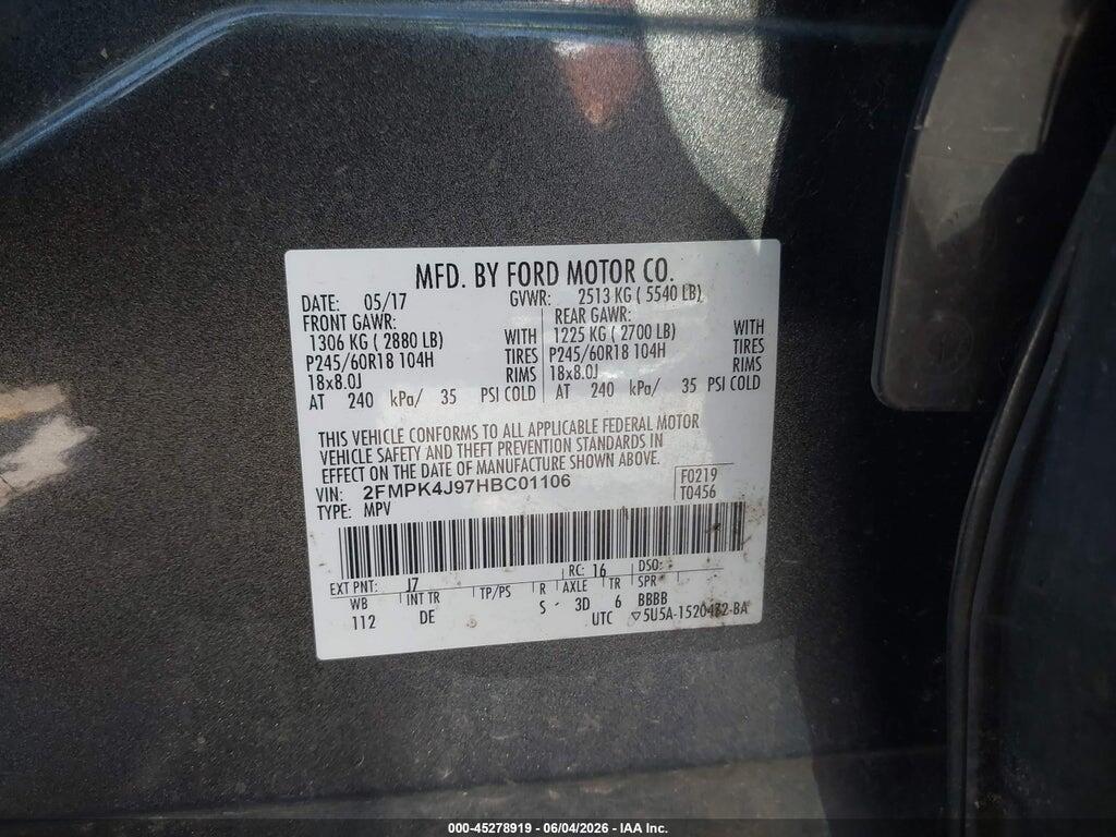 2FMPK4J97HBC01106 2017 FORD EDGE photo no. 9