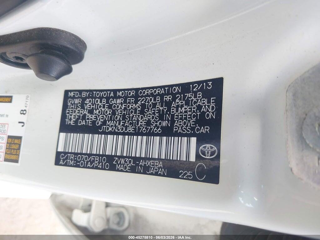 JTDKN3DU8E1767766 2014 TOYOTA PRIUS photo no. 9