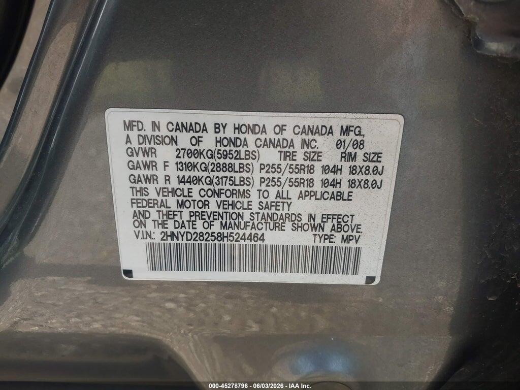 2HNYD28258H524464 2008 ACURA MDX photo no. 9