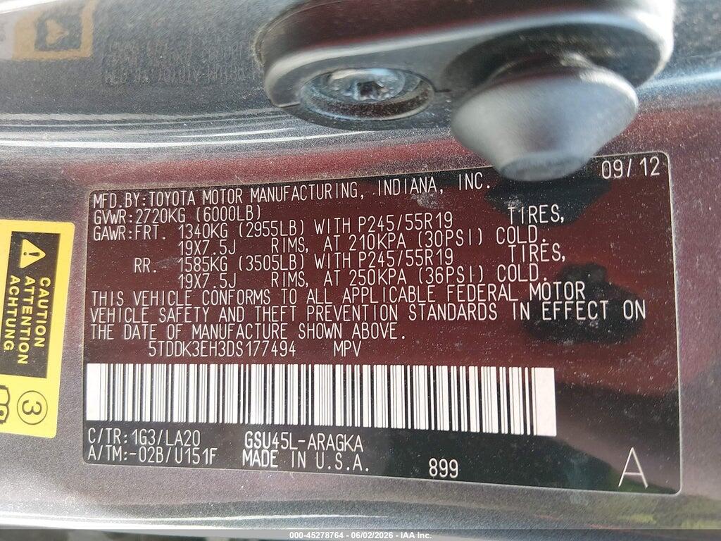 5TDDK3EH3DS177494 2013 TOYOTA HIGHLANDER photo no. 9
