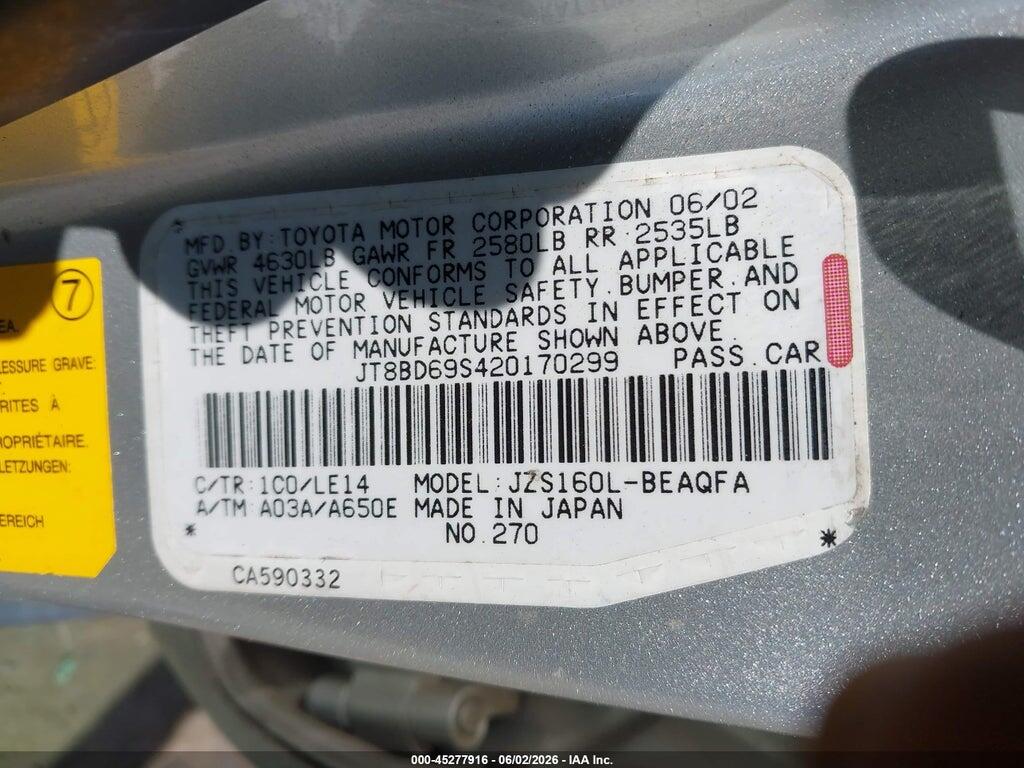 JT8BD69S420170299 2002 LEXUS GS 300 photo no. 9