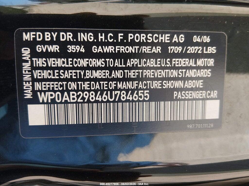 WP0AB29846U784655 2006 PORSCHE CAYMAN S photo no. 9