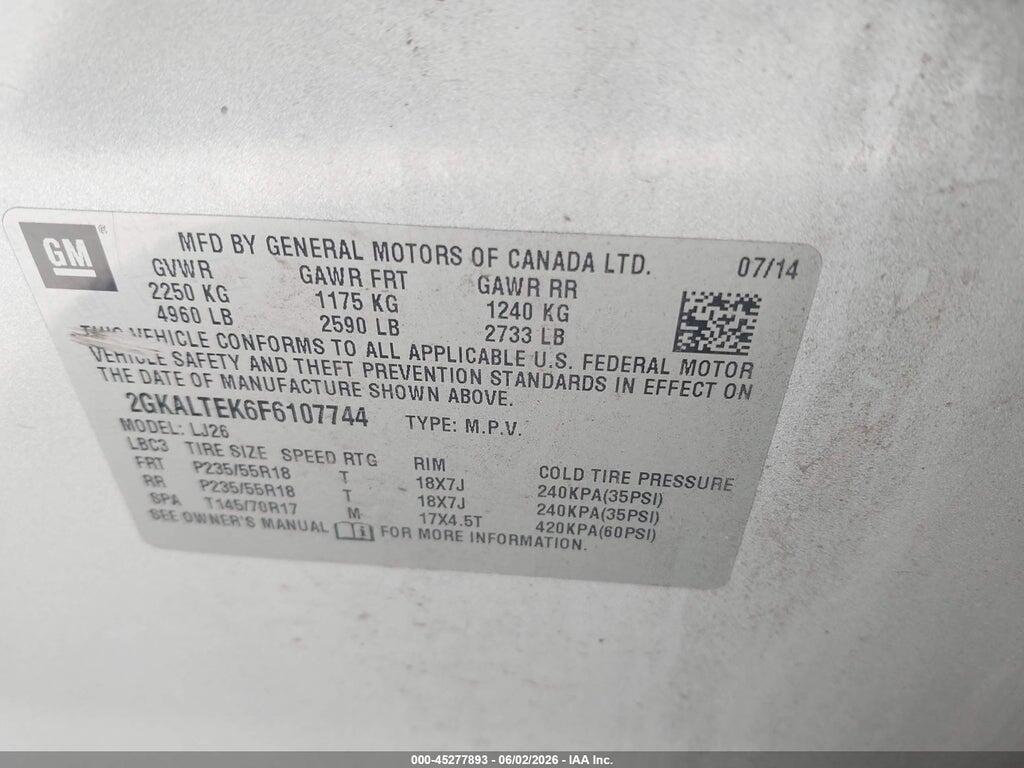 2GKALTEK6F6107744 2015 GMC TERRAIN photo no. 9