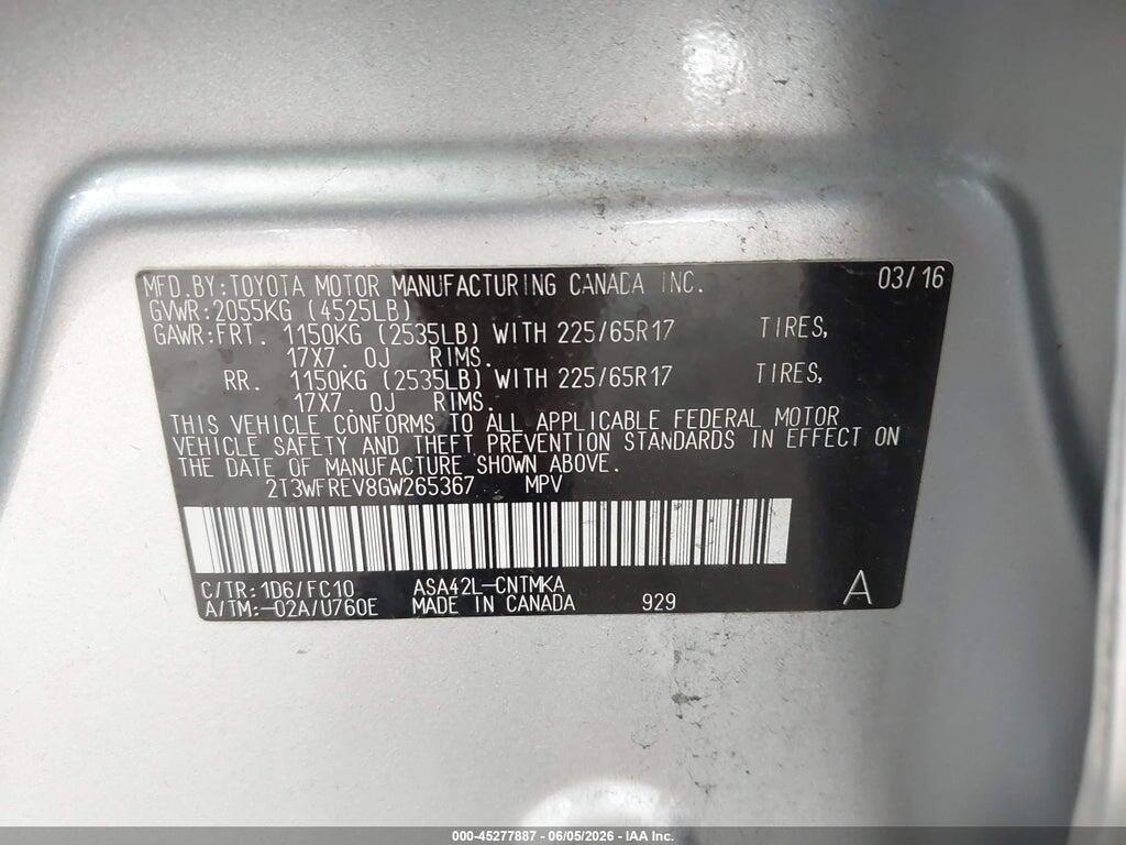 2T3WFREV8GW265367 2016 TOYOTA RAV4 photo no. 9