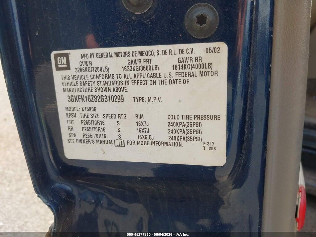 3GKFK16Z82G310299 2002 GMC YUKON XL 1500 photo no. 9