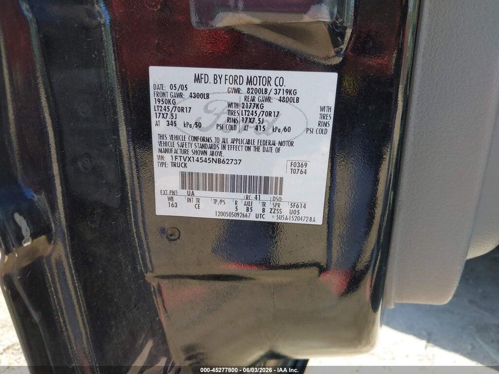 1FTVX14545NB62737 2005 FORD F-150 photo no. 9