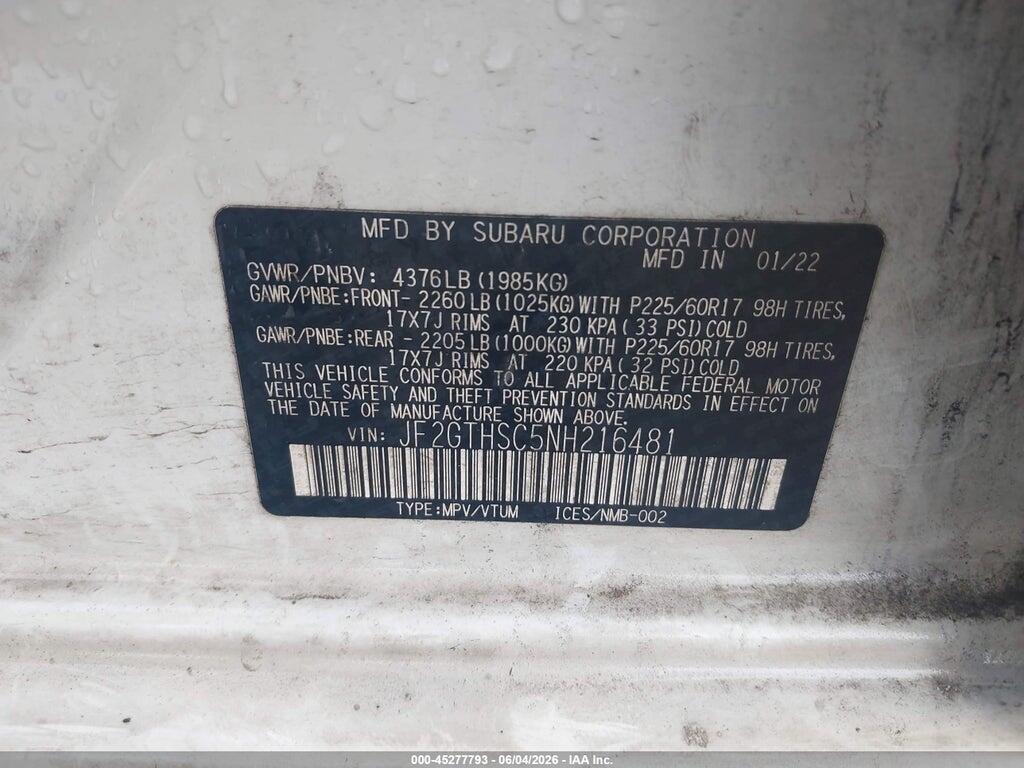 JF2GTHSC5NH216481 2022 SUBARU CROSSTREK photo no. 9