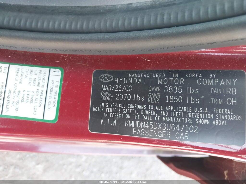 KMHDN45DX3U647102 2003 HYUNDAI ELANTRA photo no. 9