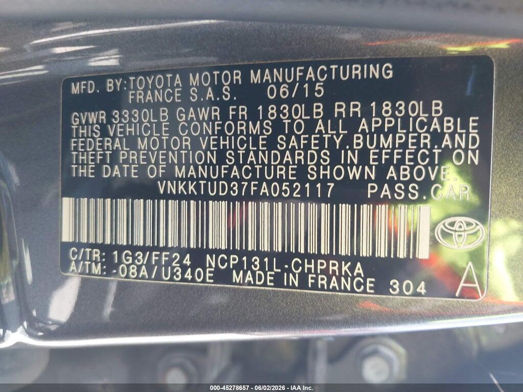 VNKKTUD37FA052117 2015 TOYOTA YARIS photo no. 9