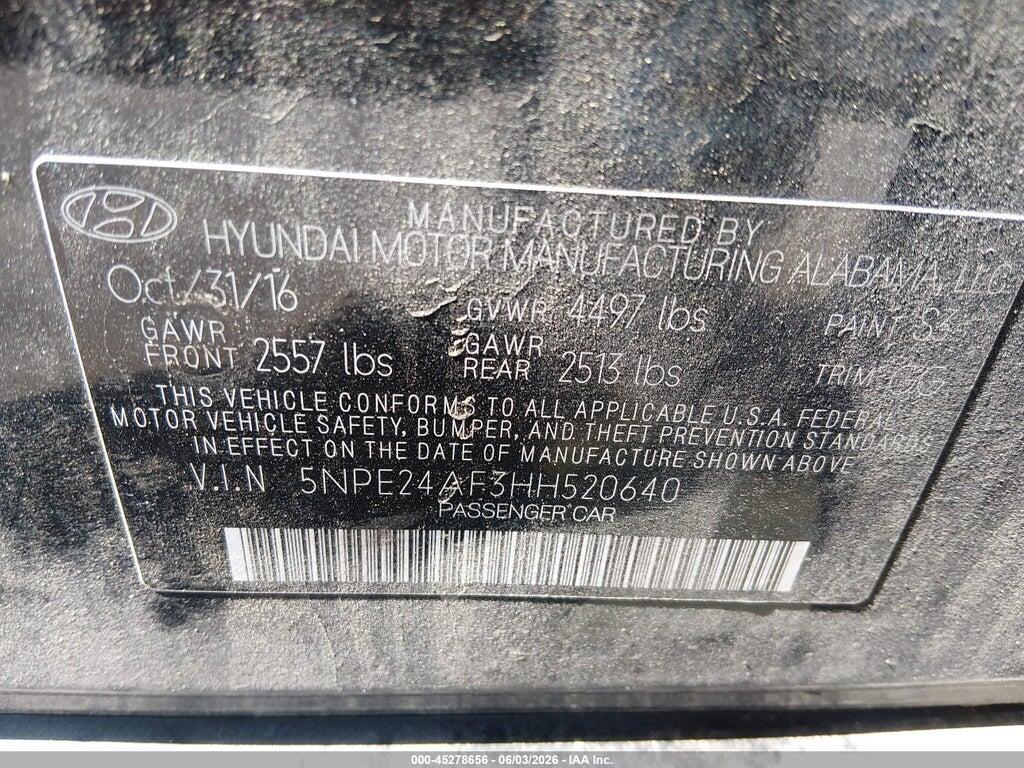 5NPE24AF3HH520640 2017 HYUNDAI SONATA photo no. 9
