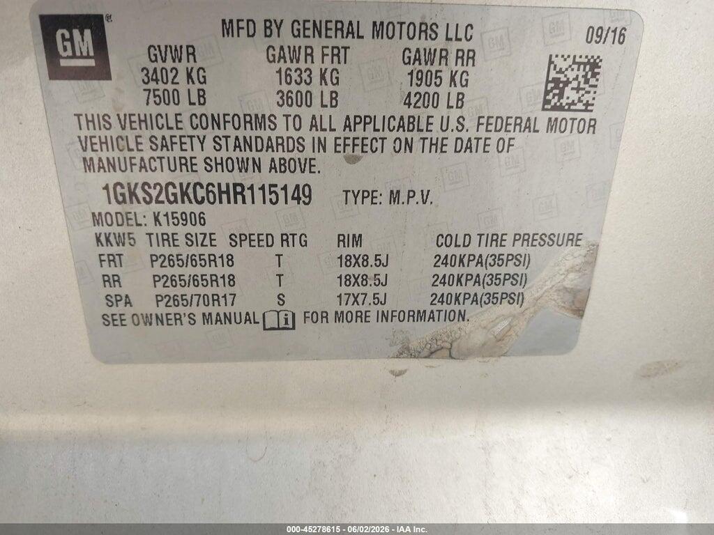 1GKS2GKC6HR115149 2017 GMC YUKON XL photo no. 9