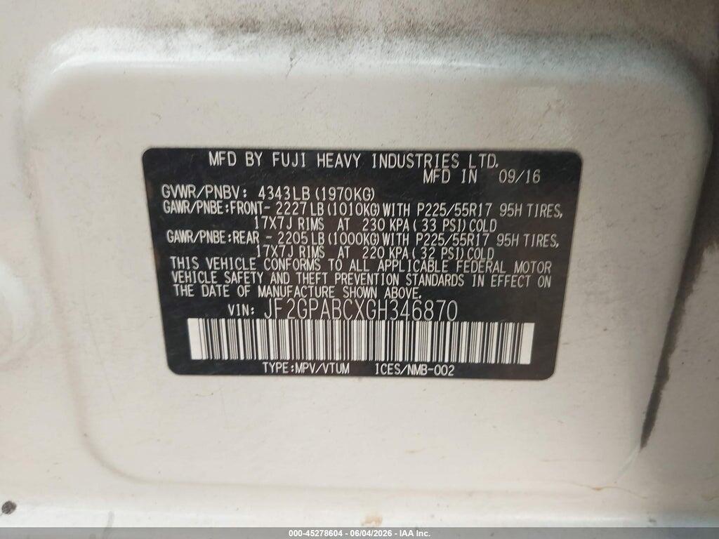 JF2GPABCXGH346870 2016 SUBARU CROSSTREK photo no. 9