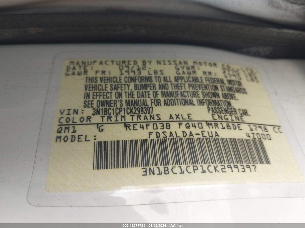 3N1BC1CP1CK299397 2012 NISSAN VERSA photo no. 9