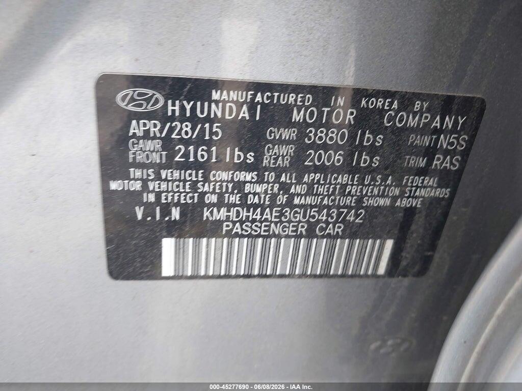 KMHDH4AE3GU543742 2016 HYUNDAI ELANTRA photo no. 9
