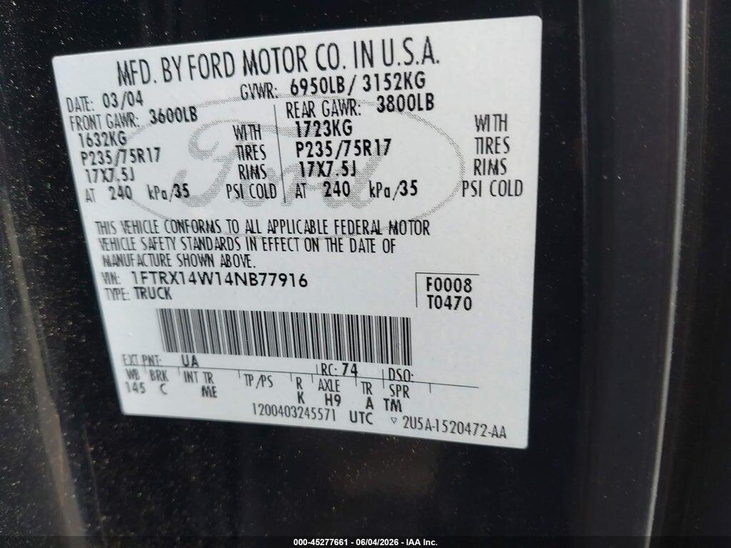 1FTRX14W14NB77916 2004 FORD F-150 photo no. 9