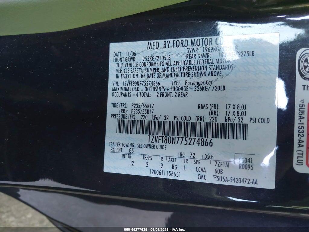 1ZVFT80N775274866 2007 FORD MUSTANG photo no. 9