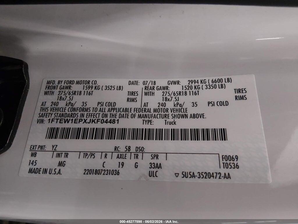 1FTEW1EPXJKF04481 2018 FORD F-150 photo no. 9