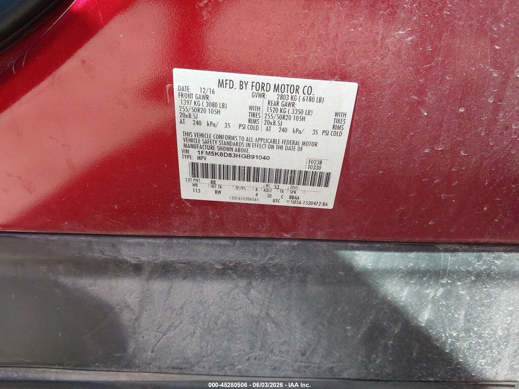 1FM5K8D83HGB91040 2017 FORD EXPLORER photo no. 9