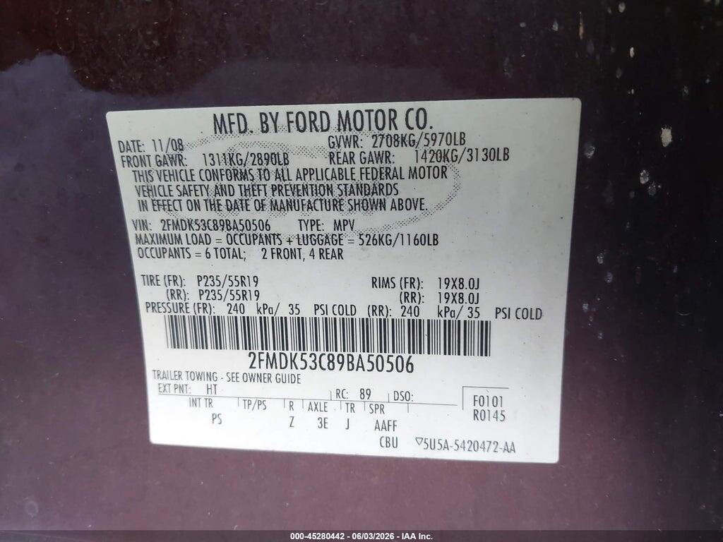 2FMDK53C89BA50506 2009 FORD FLEX photo no. 9