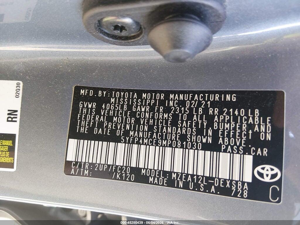 5YFP4MCE9MP081030 2021 TOYOTA COROLLA photo no. 9