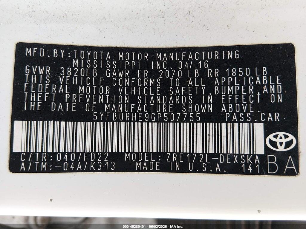 5YFBURHE9GP507755 2016 TOYOTA COROLLA photo no. 9