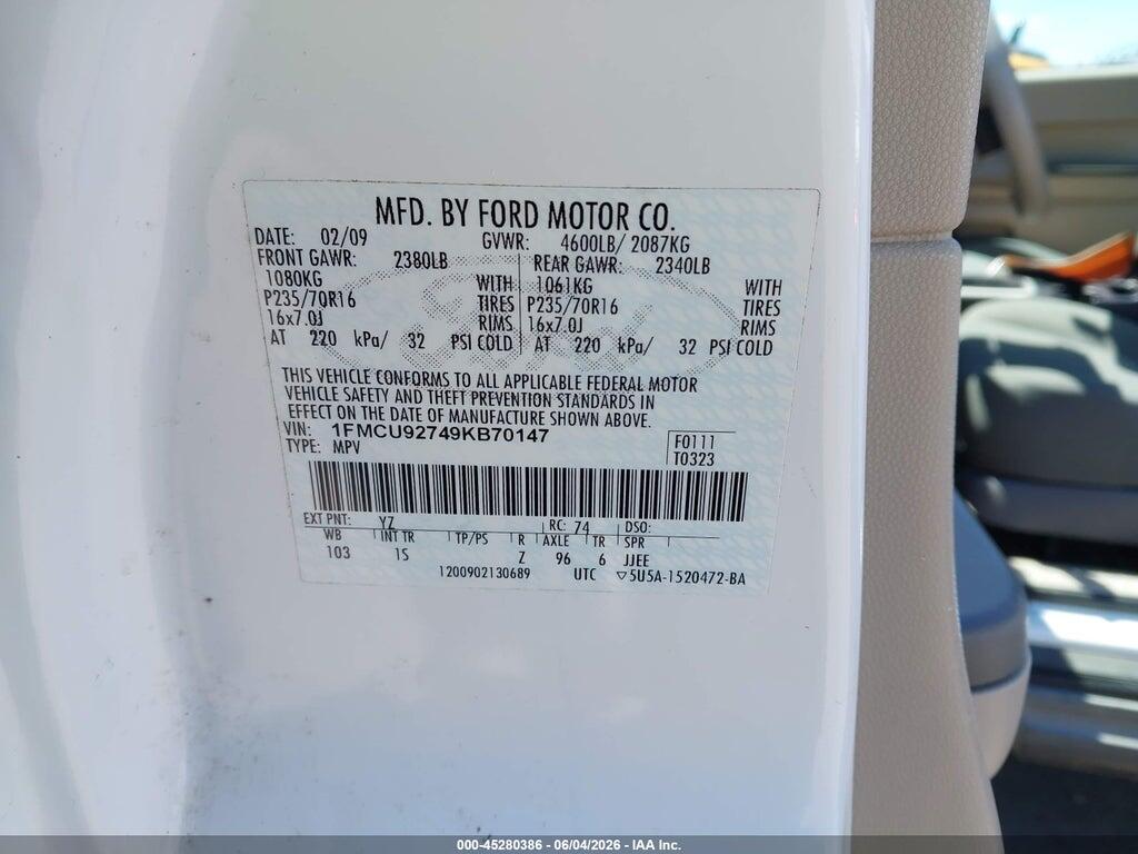 1FMCU92749KB70147 2009 FORD ESCAPE photo no. 9