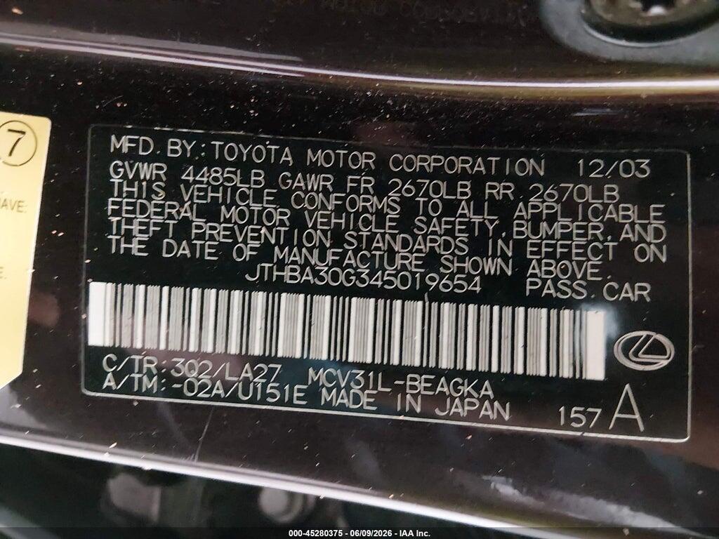 JTHBA30G345019654 2004 LEXUS ES 330 photo no. 9