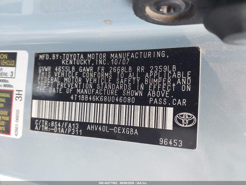4T1BB46K68U046080 2008 TOYOTA CAMRY HYBRID photo no. 9