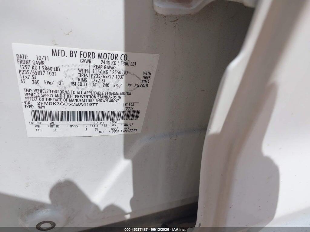 2FMDK3GC5CBA41977 2012 FORD EDGE photo no. 9