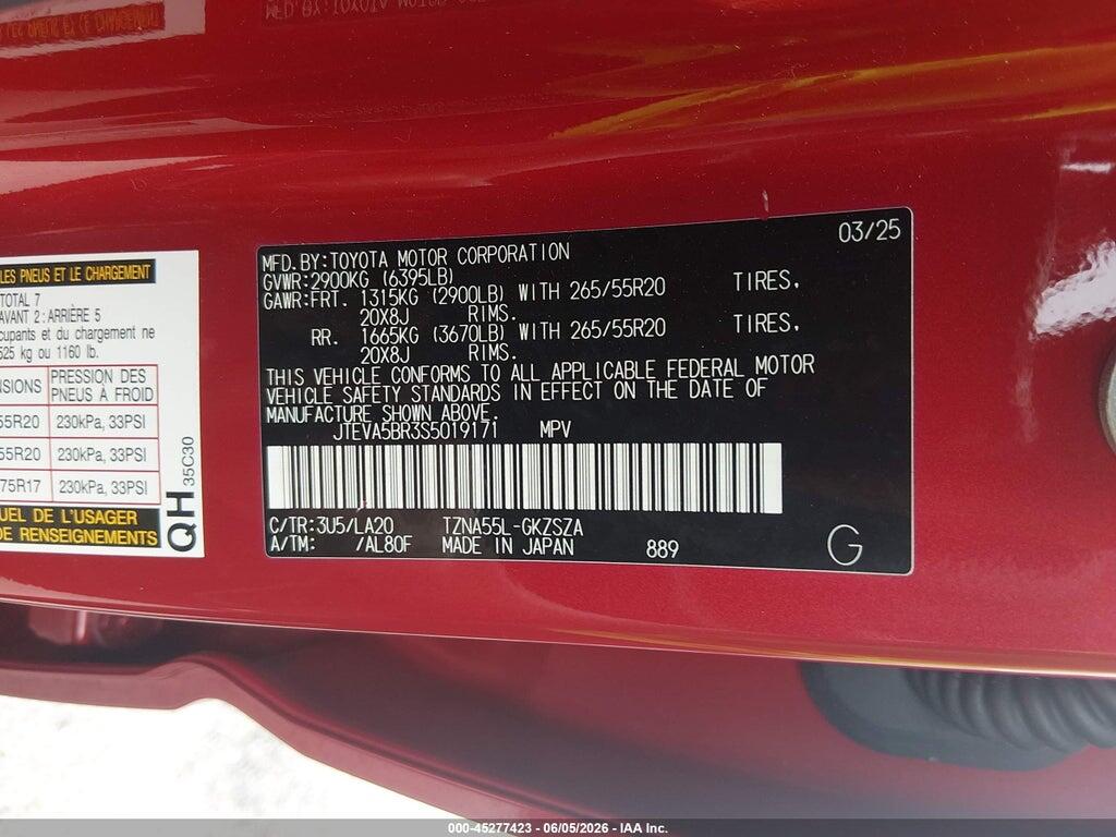 JTEVA5BR3S5019171 2025 TOYOTA 4RUNNER photo no. 9