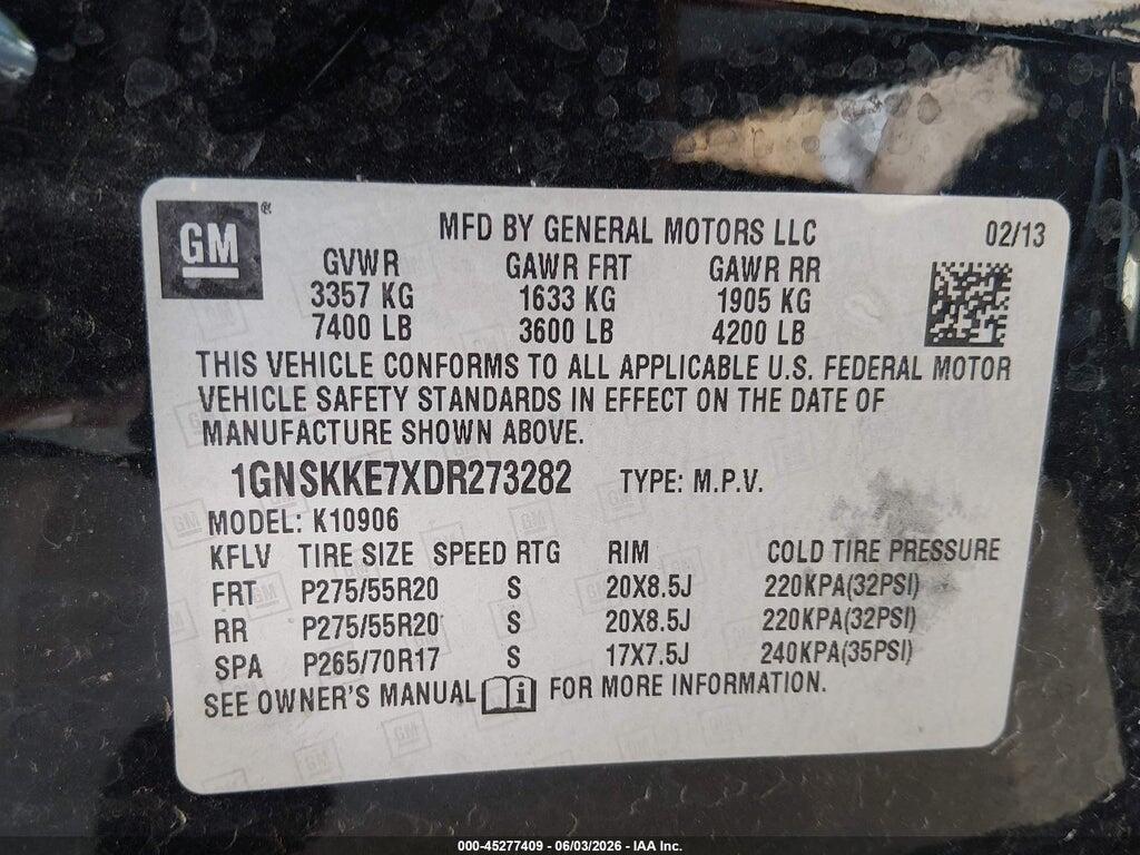 1GNSKKE7XDR273282 2013 CHEVROLET SUBURBAN 1500 photo no. 9