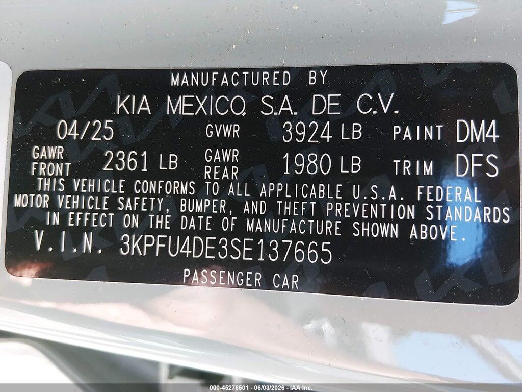 3KPFU4DE3SE137665 2025 KIA K4 photo no. 9