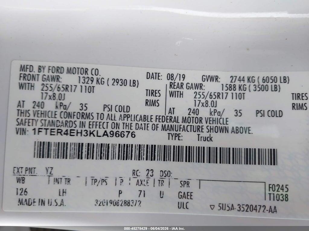 1FTER4EH3KLA96676 2019 FORD RANGER photo no. 9