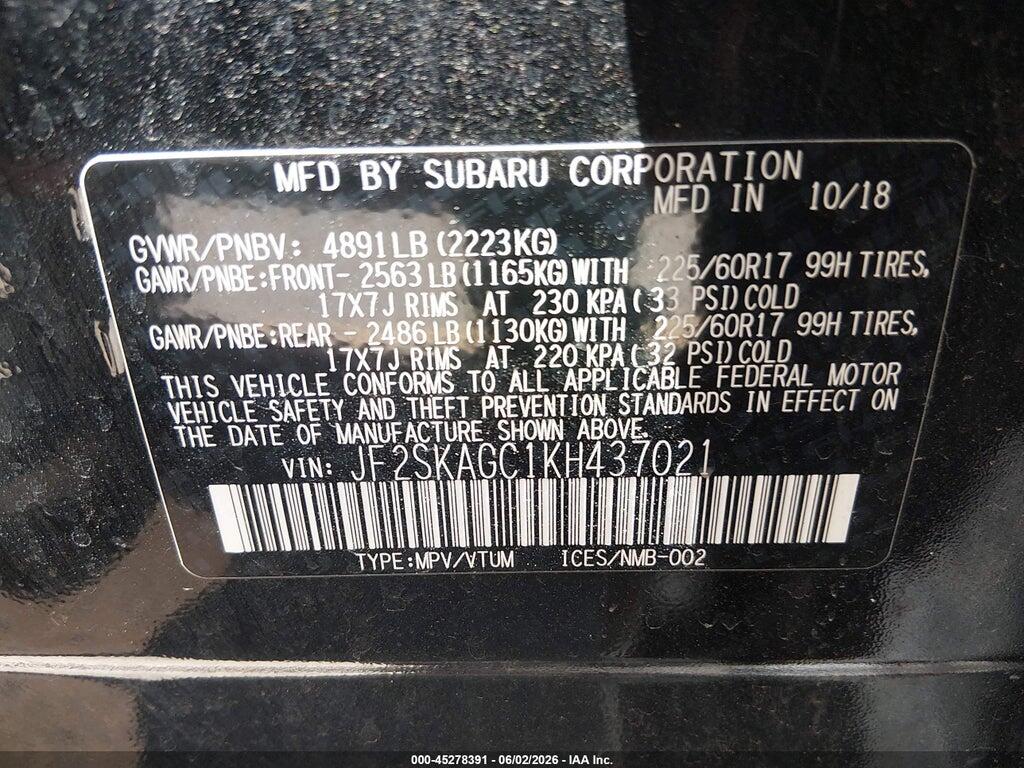 JF2SKAGC1KH437021 2019 SUBARU FORESTER photo no. 9