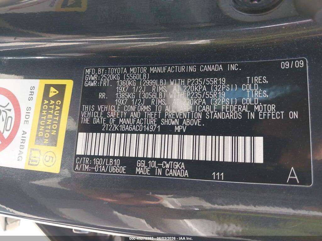 2T2ZK1BA6AC014971 2010 LEXUS RX 350 photo no. 9