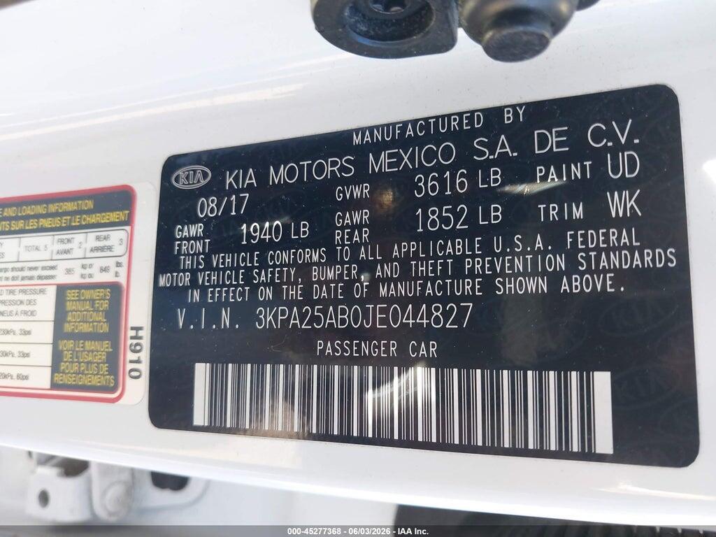 3KPA25AB0JE044827 2018 KIA RIO photo no. 9