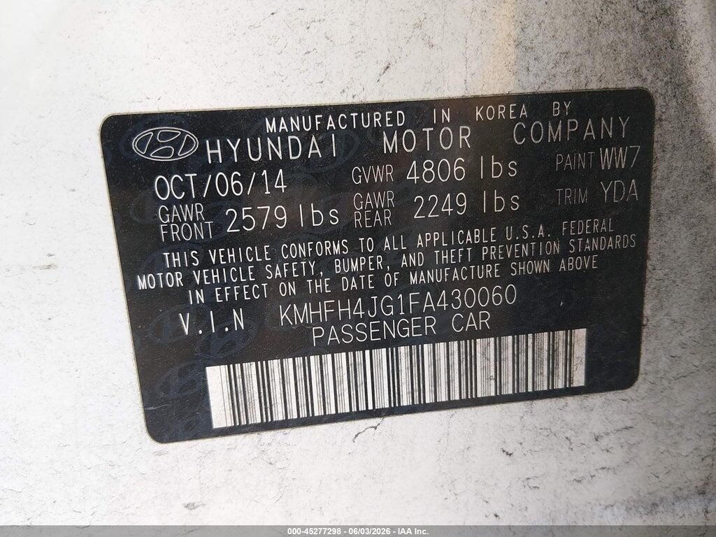 KMHFH4JG1FA430060 2015 HYUNDAI AZERA photo no. 9