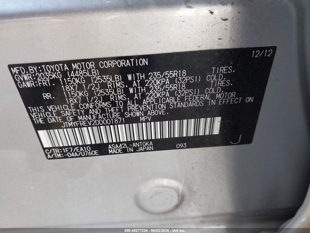 JTMYFREV2DD001871 2013 TOYOTA RAV4 photo no. 9