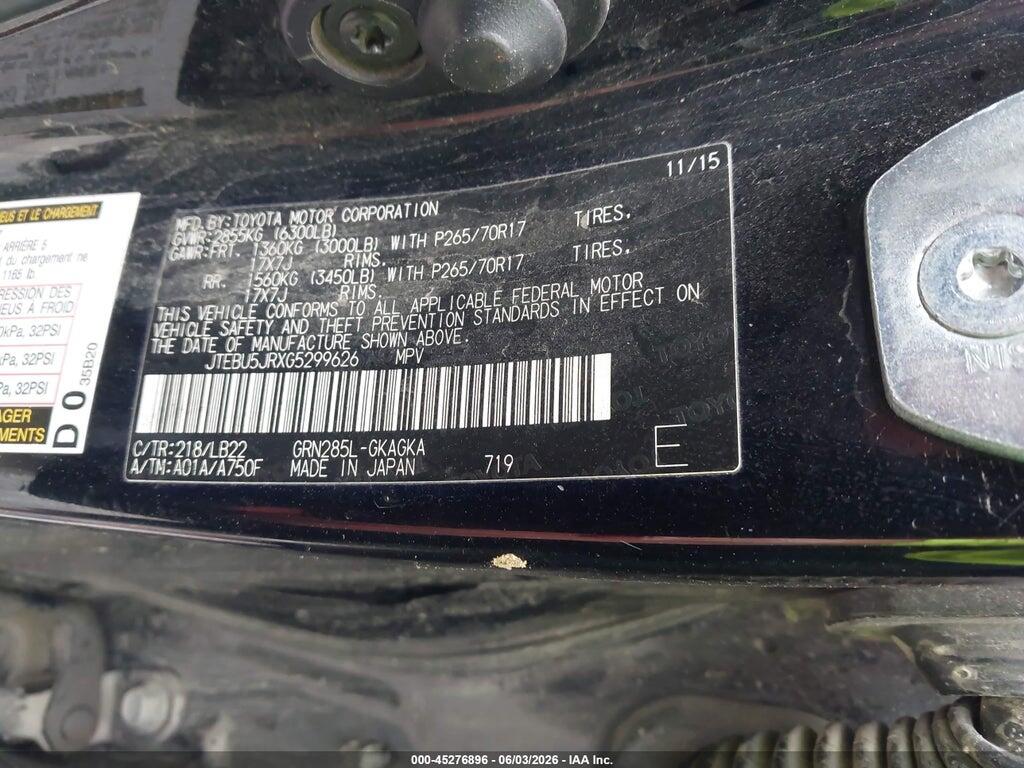 JTEBU5JRXG5299626 2016 TOYOTA 4RUNNER photo no. 9