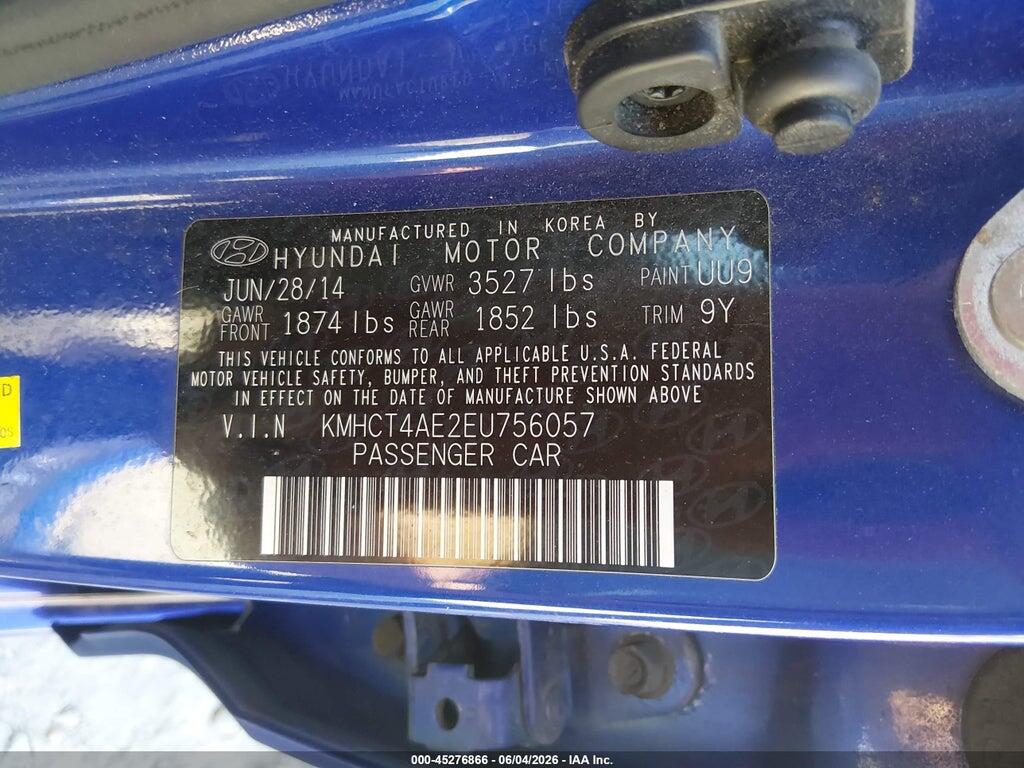 KMHCT4AE2EU756057 2014 HYUNDAI ACCENT photo no. 9